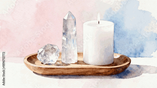 Soft Spirit Crystals & Candle isolated watercolor vector illustration svg