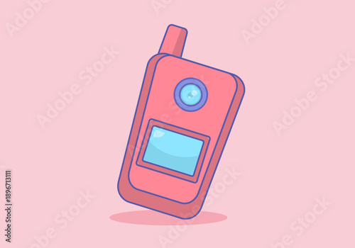 Pink Flip Phone Retro Vintage Mobile Technology Vector Illustration