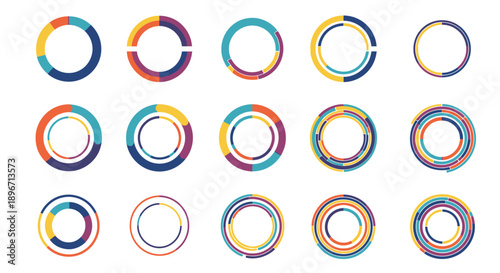 Vibrant circular infographic elements for data visualization and business presentations
