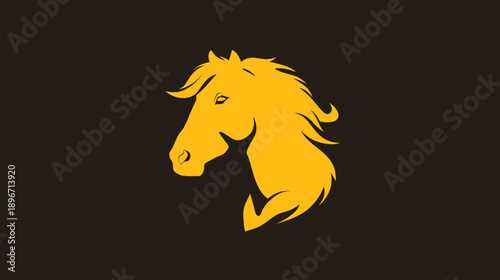 Golden Horse Head Profile Illustration. Majestic Equine Logo Emblem Symbol. Strong Stallion Animal Graphic Design Icon Vector