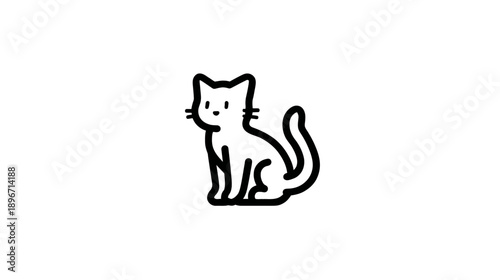 Cute minimalist sitting cat icon in simple line art style. Black outline graphic of a domestic feline pet symbol.