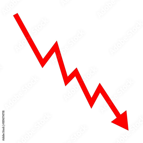 A red downward trending arrow graph indicating decline or decrease in a simple illustration style