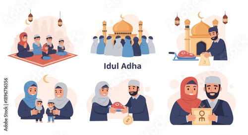 Muslim Family Celebrating Eid with Prayer.