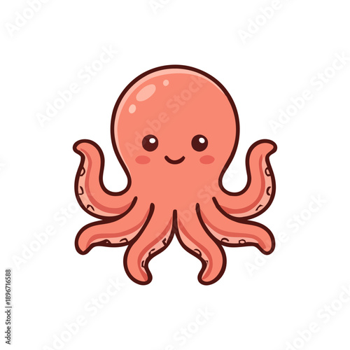 Adorable and friendly cartoon octopus character illustration, with big eyes and eight wavy tentacles, perfect for a cute animal graphic or children's design project