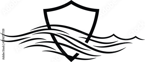 Shield with Waves Logo Concept