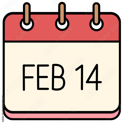 Valentine Day Calendar February 14 Vector Icon