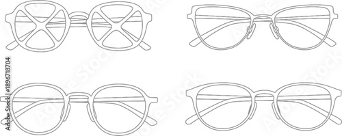 Diverse Collection of Eyeglass Frames Hand-Drawn Outline Styles for Modern and Classic Eyewear