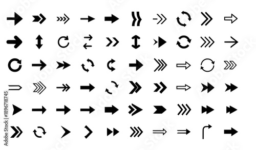 Modern simple arrow vector set with big black directional and cursor icons for infographics and interfaces
