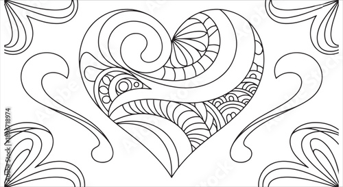 Large Intricate Heart Mandala Coloring Page with Decorative Swirls and Abstract Patterns