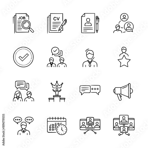 Minimal recruitment and hiring line icons UI vector pack