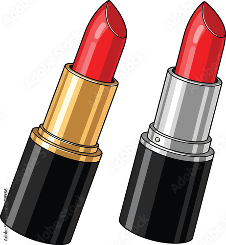 Vibrant Red Lipstick Tubes for Beauty and Makeup Concepts – Essential Cosmetic Tools Illustration Set