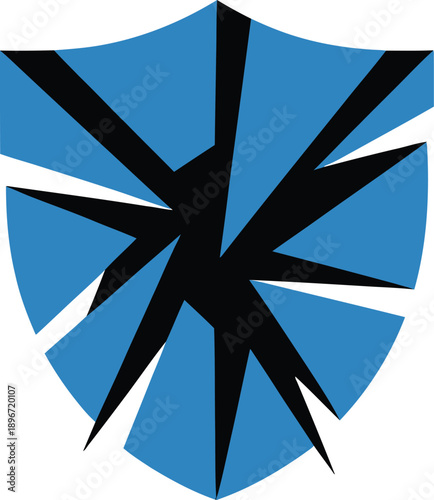 Abstract Blue and Black Shattered Shield Emblem