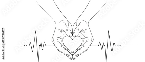 Heartbeat Heart Symbol Formed by Hands with EKG Line