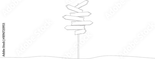 Blank directional signpost with multiple arrows pointing in different directions on a white background, symbolizing choices and decisions