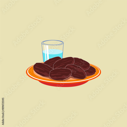 Iftar Dates and Water Flat Illustration