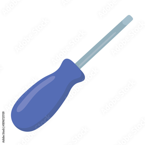 Blue handled flathead screwdriver shown isolated on a clean white background in a simple minimal style