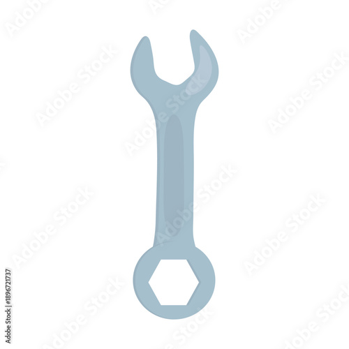 Simple metal wrench shown isolated on a white background with a clean minimal look and soft lighting.