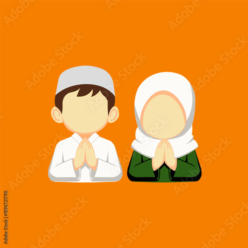 Muslim Children Praying Ramadan Illustration