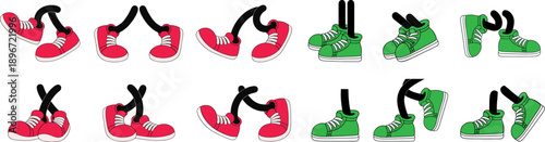 Leg and shoe illustration clip arts with white soles, flexible legs for 2D animation, sticker packs, mobile games, or character design kitsvector motifs.