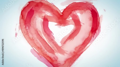Red heart watercolor brush strokes on a soft, pale background. Tender and expressive