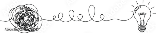 Continuous One Line Drawing of Light Bulb From Messy Tangle for Creative Idea Problem Solving Concept Minimalist Vector Illustration for Business Innovation and Inspiration