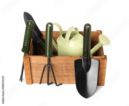 Gardening tools and wooden ...