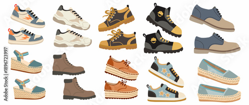Footwear Collection in Flat Vector Style for Fashion Lifestyle Use