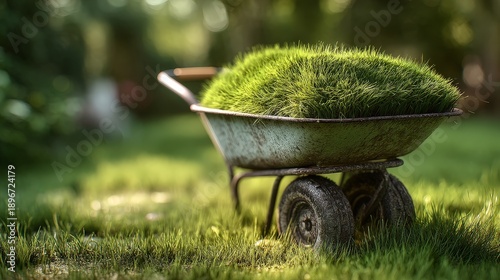 Green Grass in a Wheelbarrow in a Natural Setting