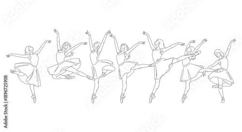 ballet dancers performing elegant and graceful classical dance poses in a seamless sequence ideal for artistic design projects and cultural themes.