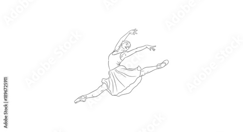 ballet dancer performing dynamic grand jeté in mid-air on white background showcasing athletic grace and artistic movement.
