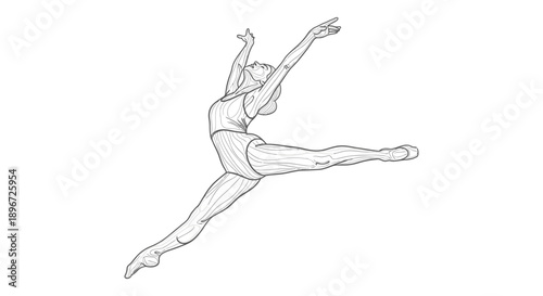 graceful female dancer mid-air in a powerful grand jeté leap showcasing athleticism elegance and dynamic movement ideal for fitness and art inspiration.