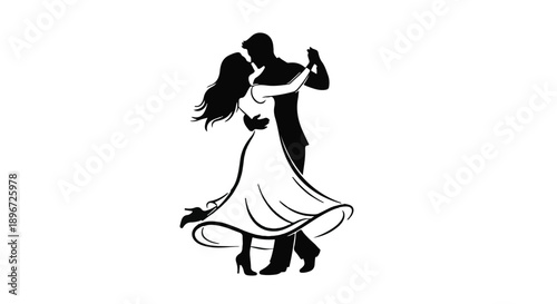 Elegant silhouette of a romantic couple gracefully dancing, portraying love, celebration, and partnership in a timeless, joyful embrace