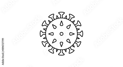 Outline vector icon of a coronavirus or COVID-19 particle, representing disease and global pandemic, on an isolated white background.