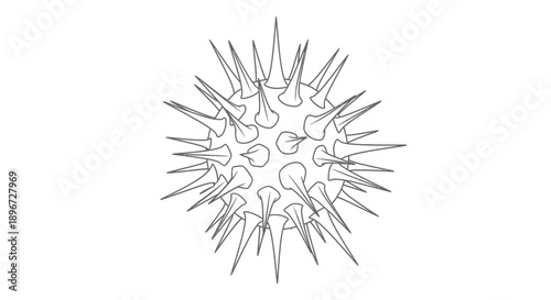 Abstract spiky virus or bacteria cell structure, representing microbiology, infection, and potential health threats, isolated white background.