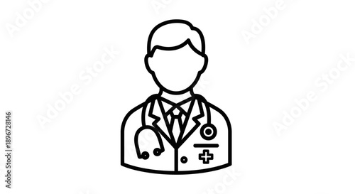 Professional Doctor Icon with Stethoscope and Medical Cross Symbol on Isolated White Background
