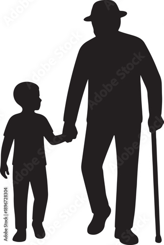 grandfather walking with grandson silhouette design vector illustration
