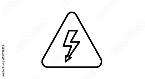 High voltage lightning bolt warning sign in a triangle, isolated white background
