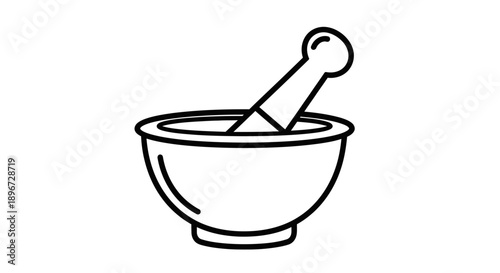 Classic mortar and pestle for herbal remedies, pharmaceutical grinding tool, isolated white background.