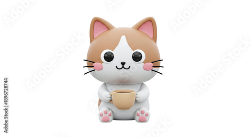 Wallpaper Mural Cute Cat Character Holding a Coffee Cup Torontodigital.ca