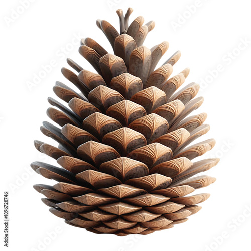 Detailed macro view of a natural pine cone with intricate scales on a white background