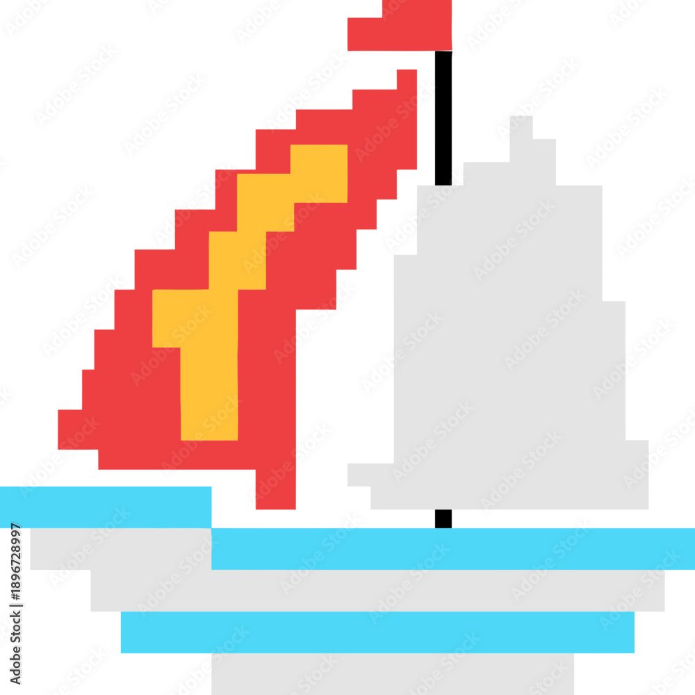 Fototapeta premium Pixel Art Sailboat Sailing Ocean.