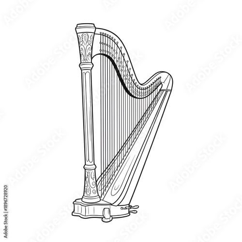 Elegant Classical Orchestral Harp Musical Instrument
