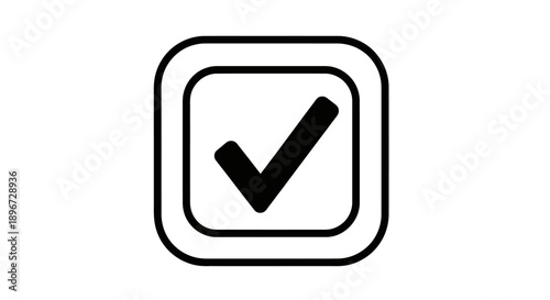 Checkmark symbol inside a square box indicating approval or completion on isolated white background