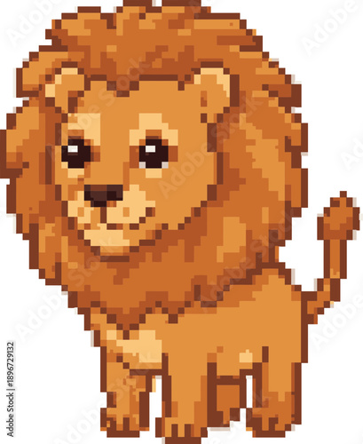 Pixel Art Lion Cartoon Character.