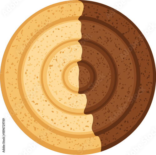 Round Swirl Butter and Chocolate Shortbread Cookie Vector Illustration