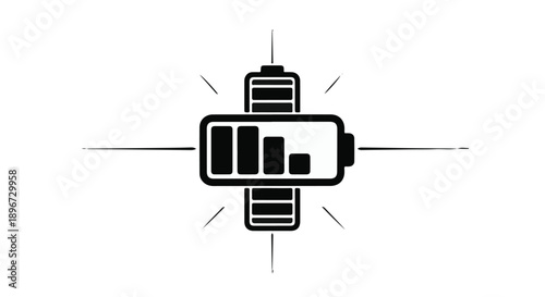 Graphic representation of a low battery icon radiating energy and indicating power depletion.