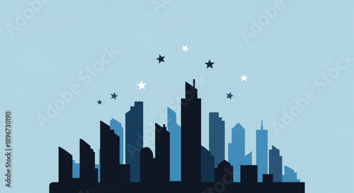 City Skyline Silhouette with Stars at Night