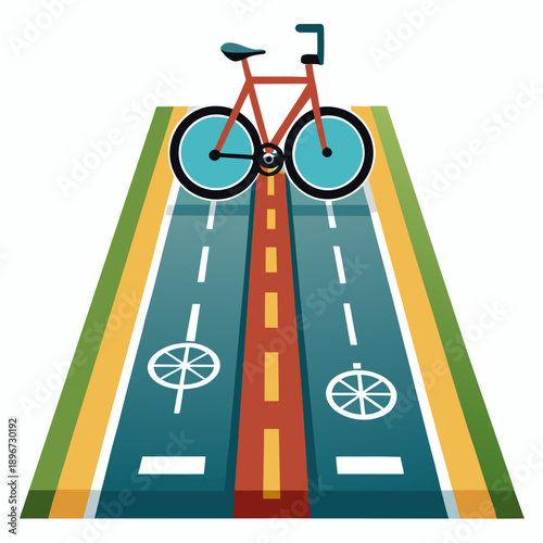 Bike lane road marking lines featuring a bicycle symbol and parallel lines, indicating a dedicated cycling path.