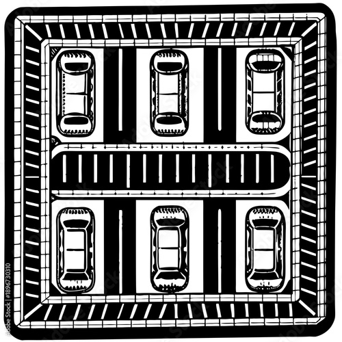 Rectangular parking lot lane divider lines, clean bay layout vector graphic.