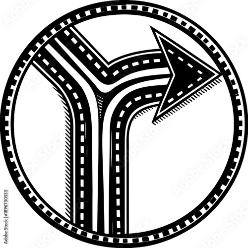 Clean flat vector graphic of a right turn arrow road marking line for traffic guidance.